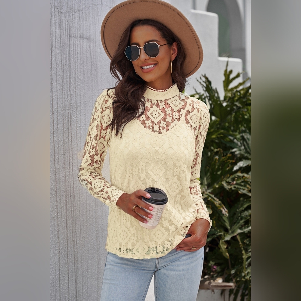 Mock Neck Long Sleeve Lace Top - Picture 6 of 6